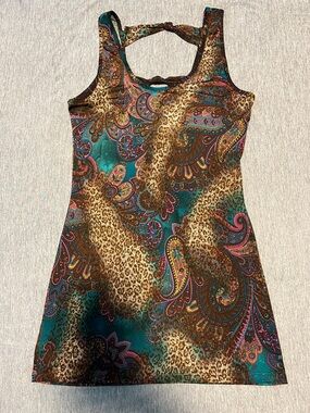 Lucy Love Teal and Brown Paisley Print Dress